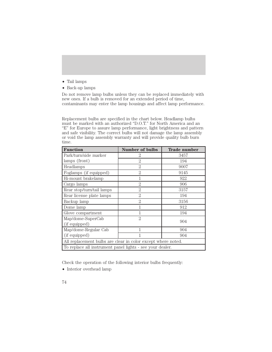 Lights | FORD 2002 Ranger v.2 User Manual | Page 74 / 288