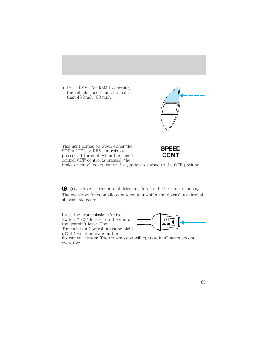 Speed cont, Driver controls | FORD 2002 Ranger v.2 User Manual | Page 89 / 288