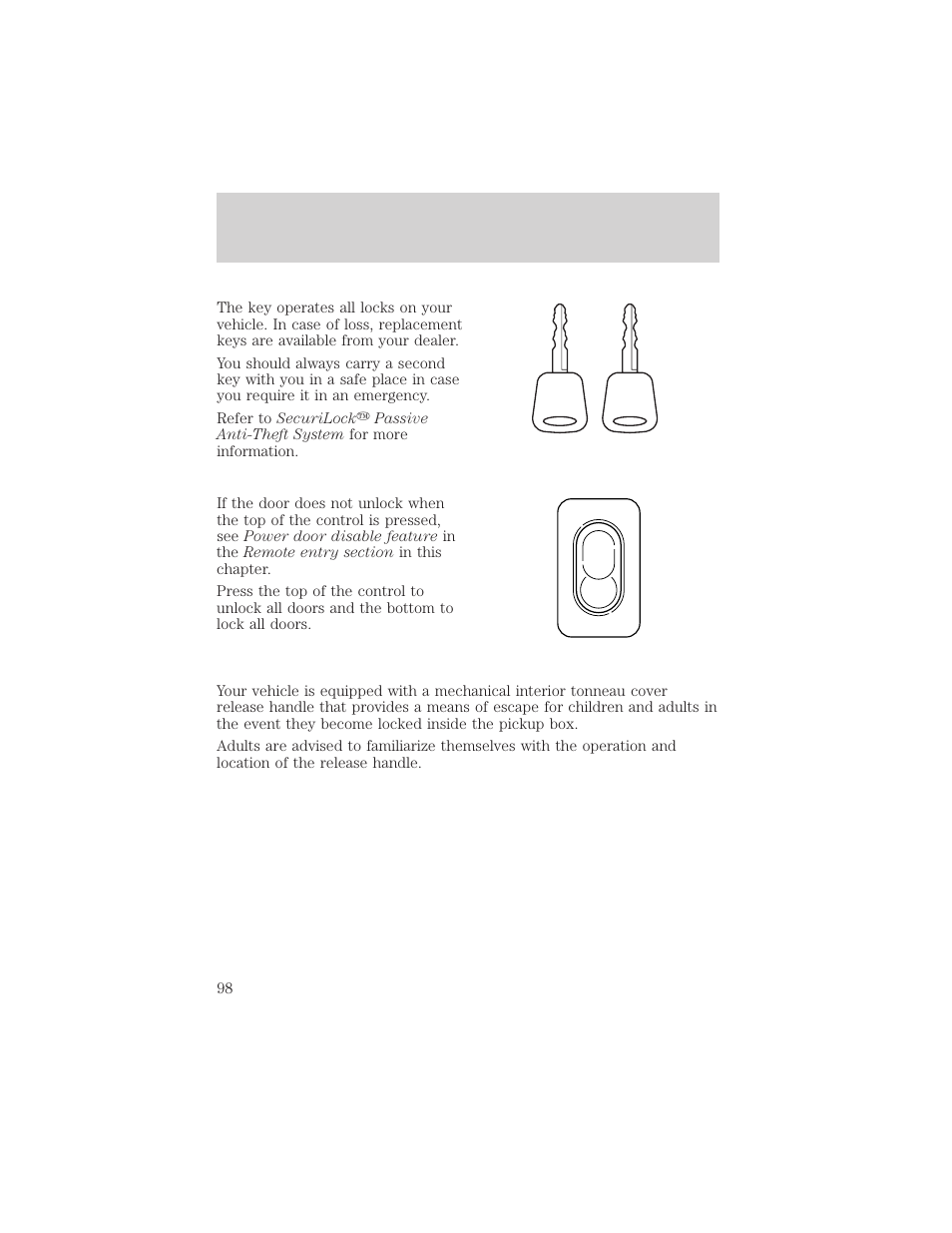 Locks and security | FORD 2002 Ranger v.2 User Manual | Page 98 / 288