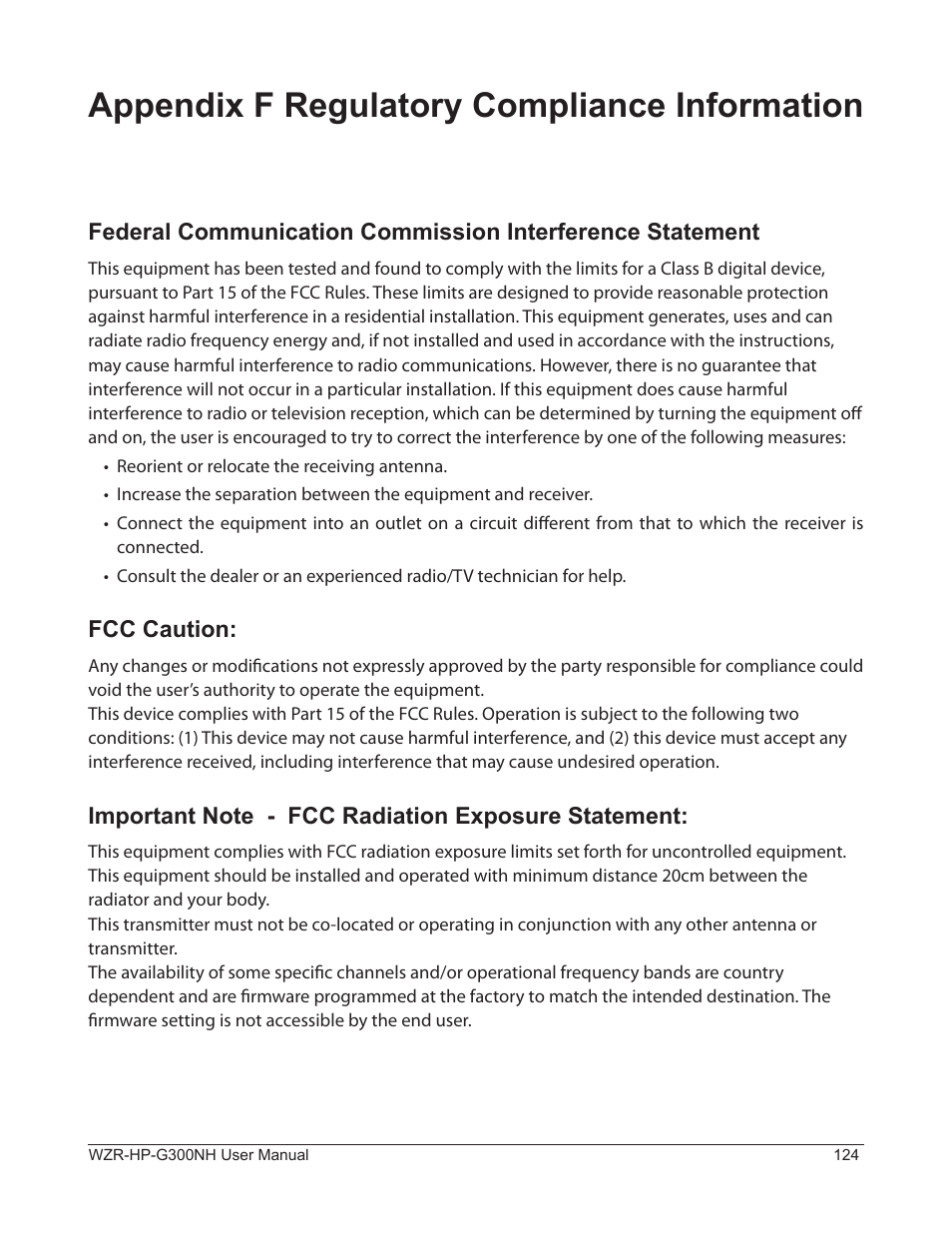 Appendix f regulatory compliance information | Buffalo Technology NFINITI WZR-HP-G300NH User Manual | Page 125 / 133