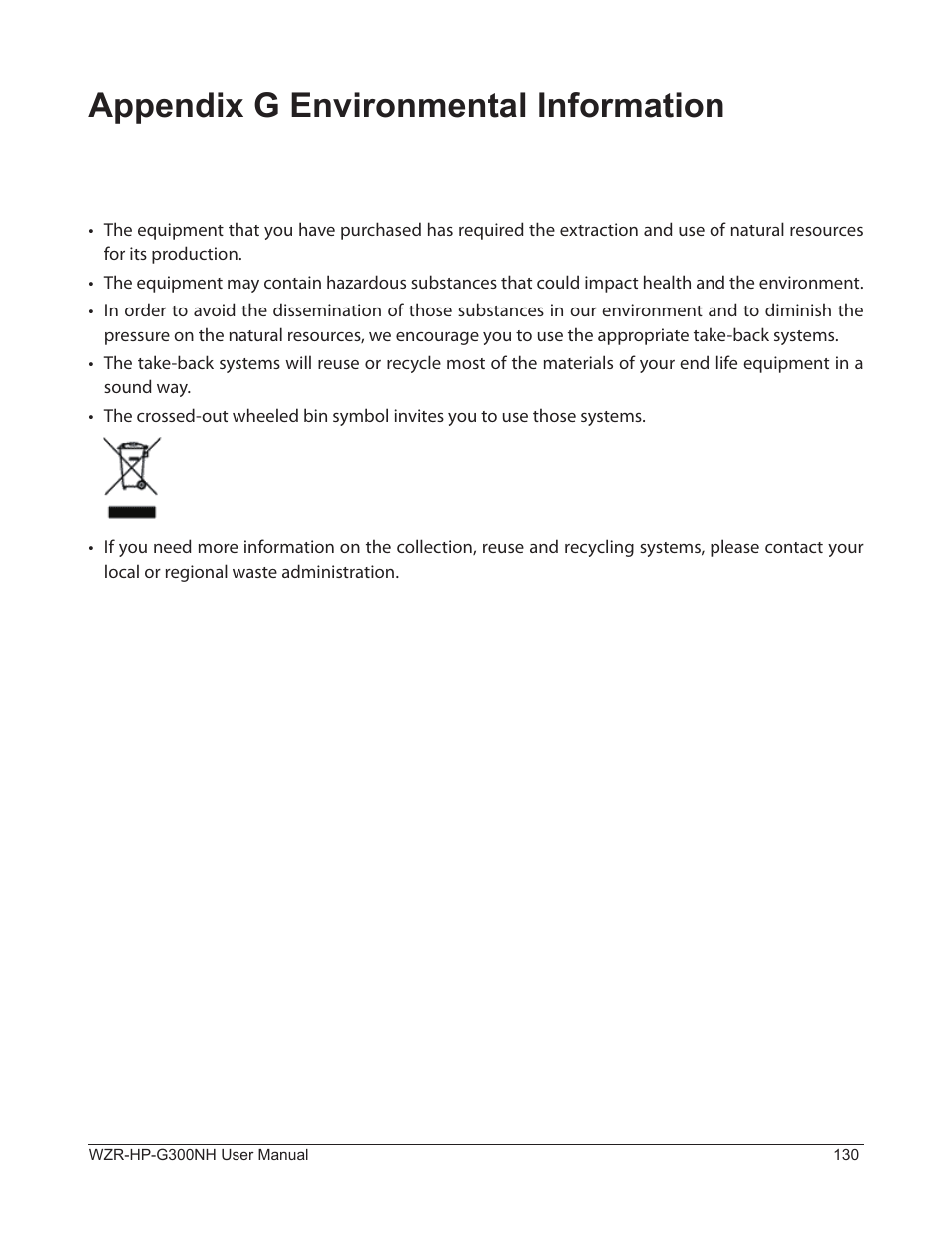 Appendix g environmental information | Buffalo Technology NFINITI WZR-HP-G300NH User Manual | Page 131 / 133