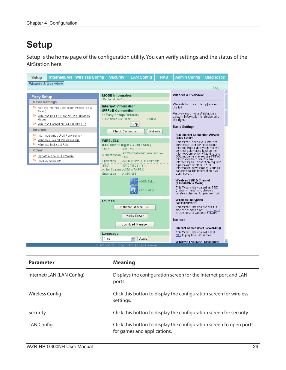 Setup | Buffalo Technology NFINITI WZR-HP-G300NH User Manual | Page 27 / 133