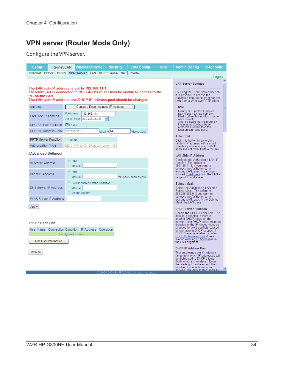 Vpn server (router mode only) | Buffalo Technology NFINITI WZR-HP-G300NH User Manual | Page 35 / 133