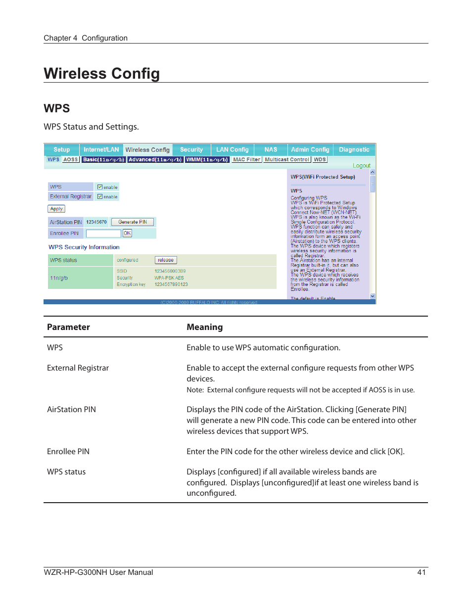 Wireless config | Buffalo Technology NFINITI WZR-HP-G300NH User Manual | Page 42 / 133