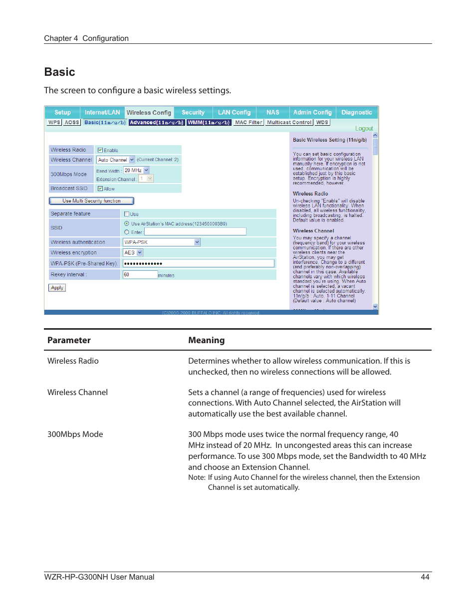 Basic | Buffalo Technology NFINITI WZR-HP-G300NH User Manual | Page 45 / 133