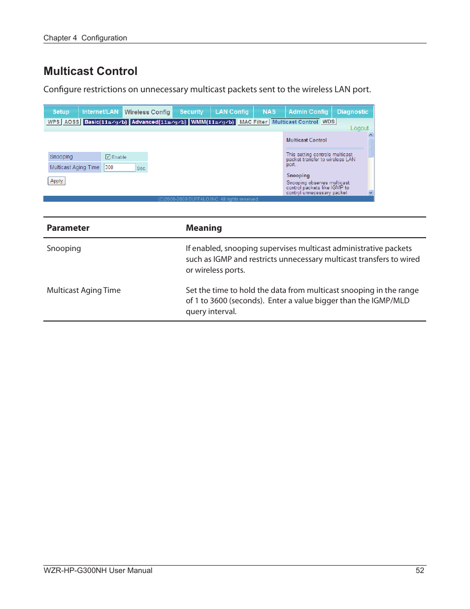 Multicast control | Buffalo Technology NFINITI WZR-HP-G300NH User Manual | Page 53 / 133
