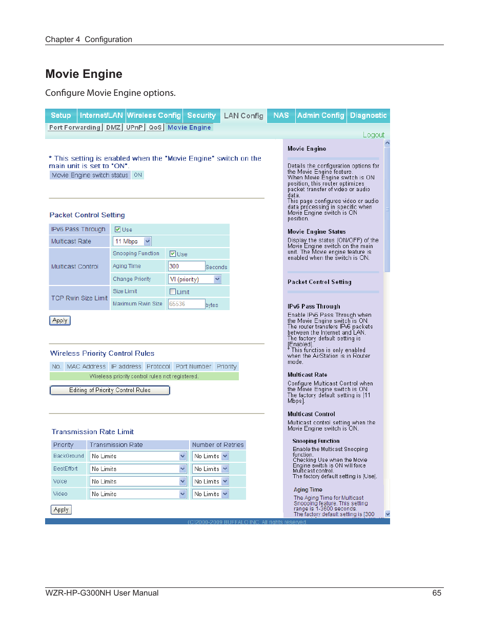 Movie engine | Buffalo Technology NFINITI WZR-HP-G300NH User Manual | Page 66 / 133