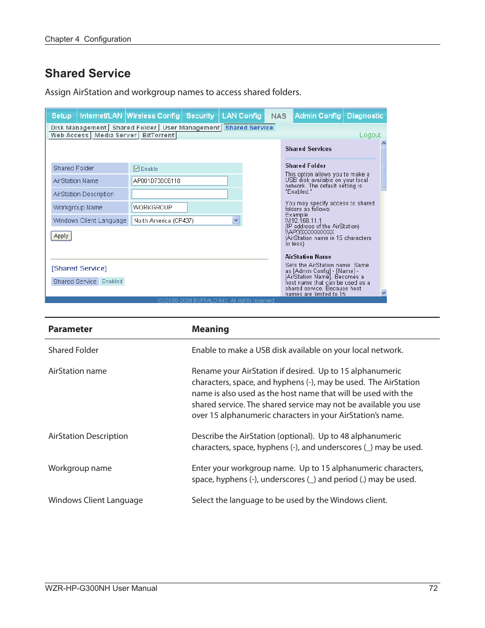 Shared service | Buffalo Technology NFINITI WZR-HP-G300NH User Manual | Page 73 / 133