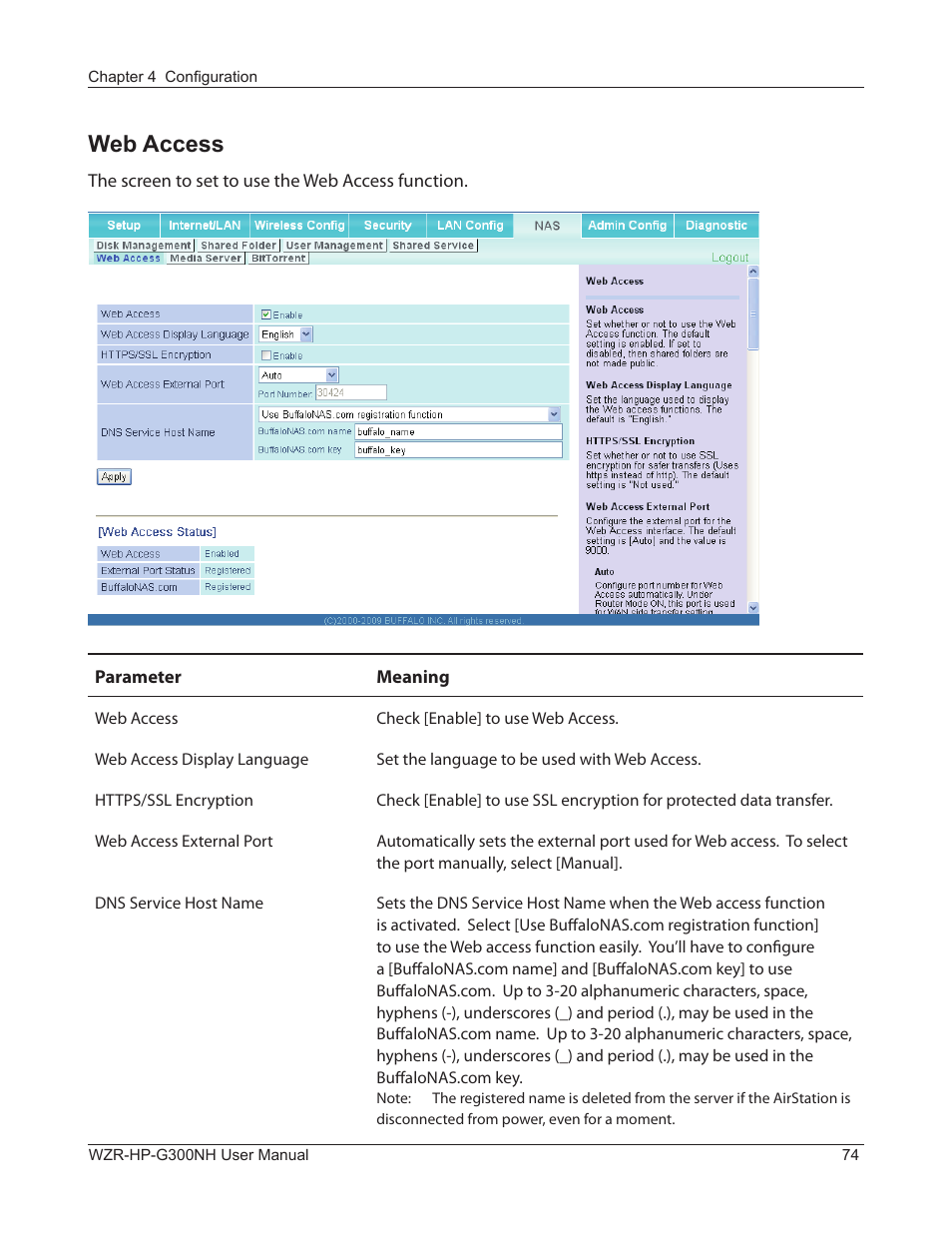 Web access | Buffalo Technology NFINITI WZR-HP-G300NH User Manual | Page 75 / 133