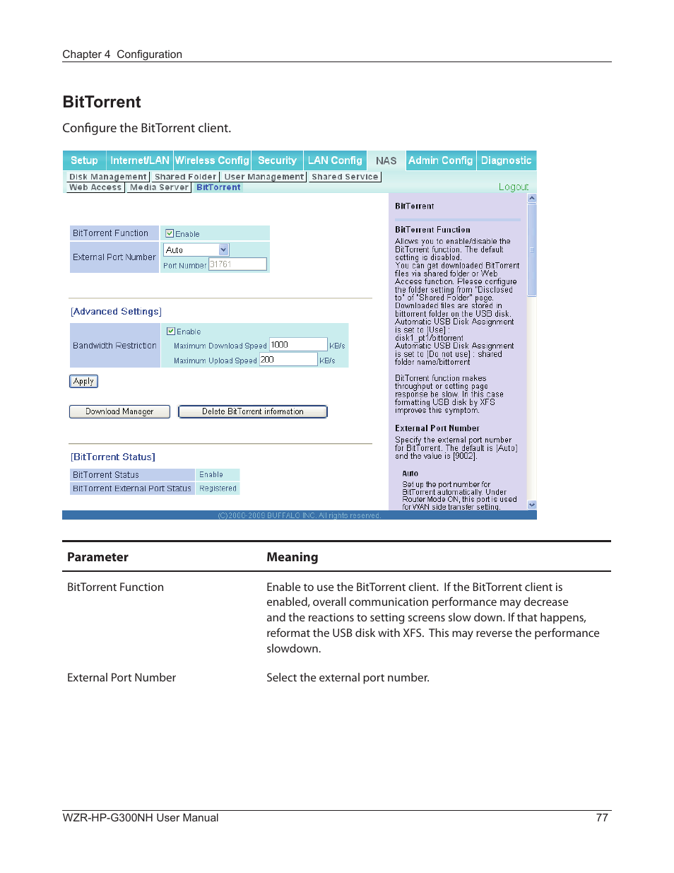 Bittorrent | Buffalo Technology NFINITI WZR-HP-G300NH User Manual | Page 78 / 133