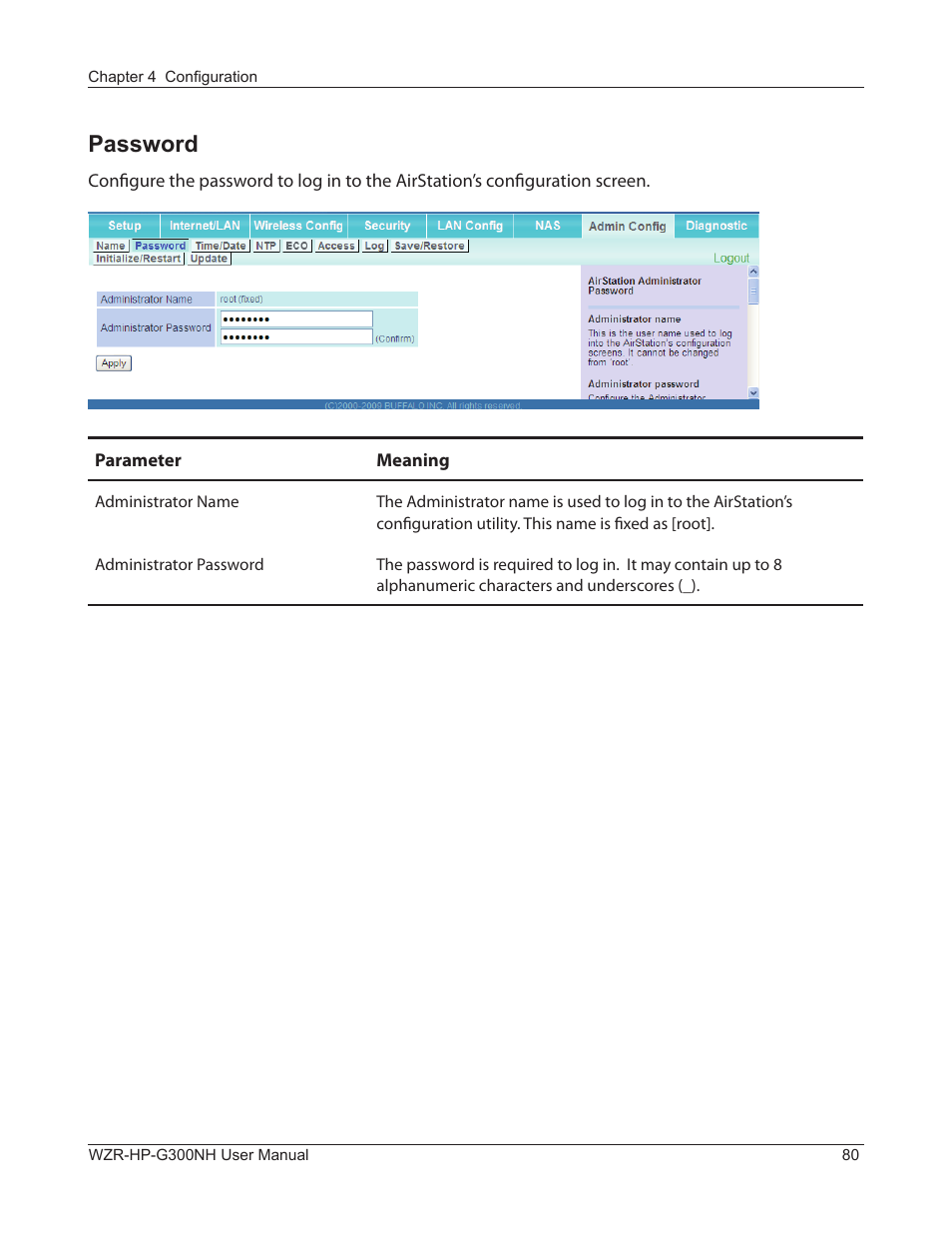 Password | Buffalo Technology NFINITI WZR-HP-G300NH User Manual | Page 81 / 133