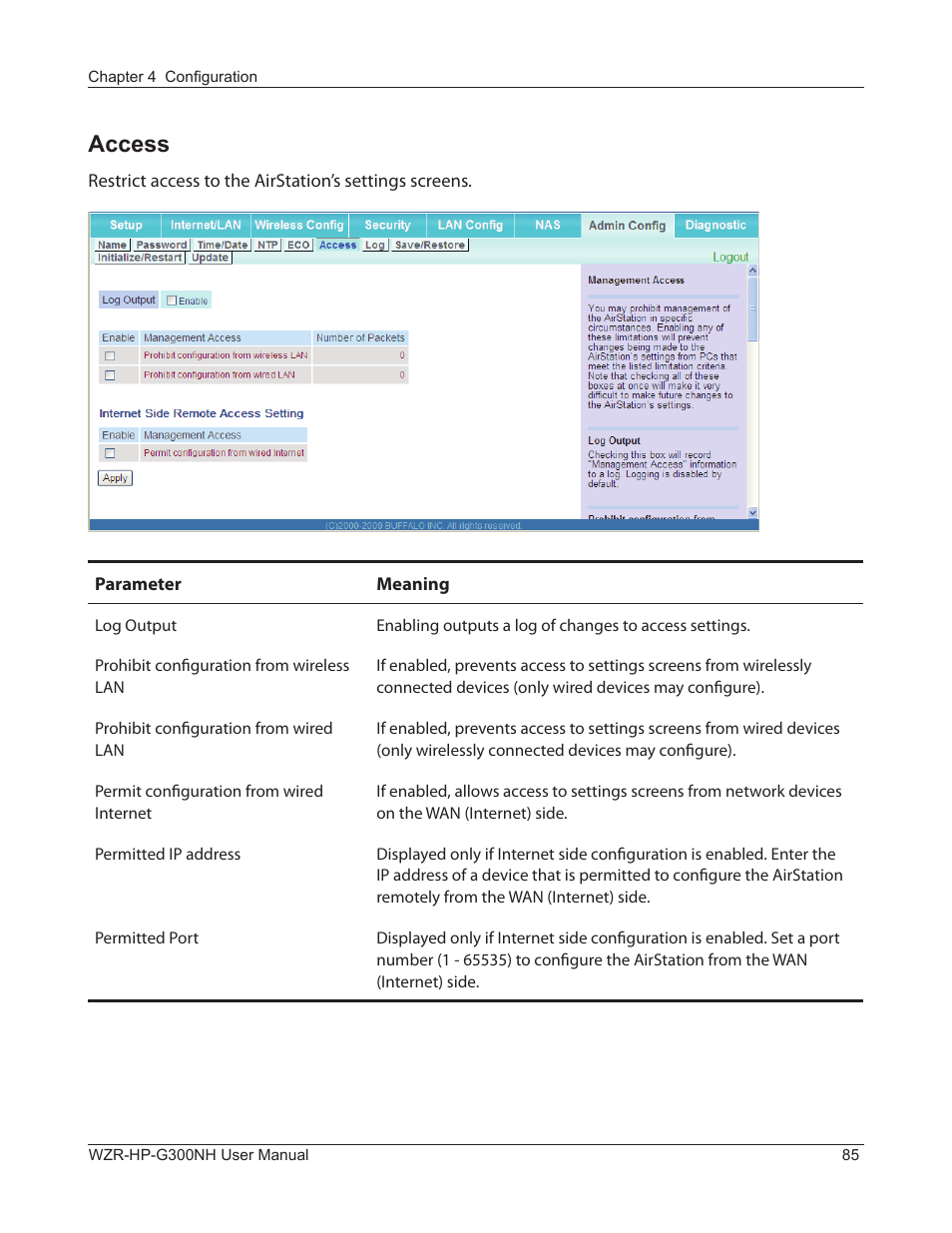 Access | Buffalo Technology NFINITI WZR-HP-G300NH User Manual | Page 86 / 133