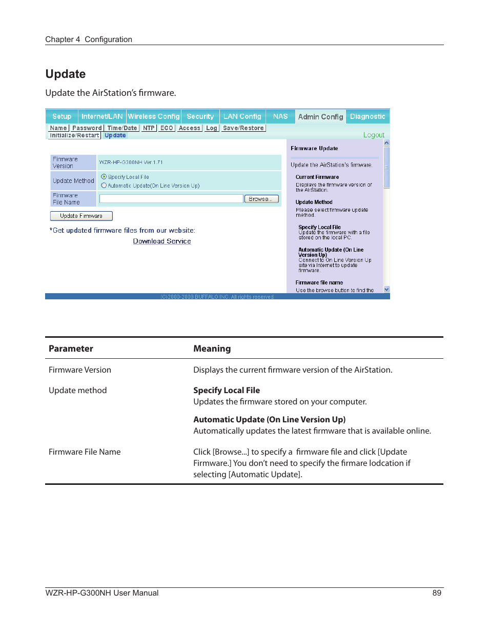 Update | Buffalo Technology NFINITI WZR-HP-G300NH User Manual | Page 90 / 133