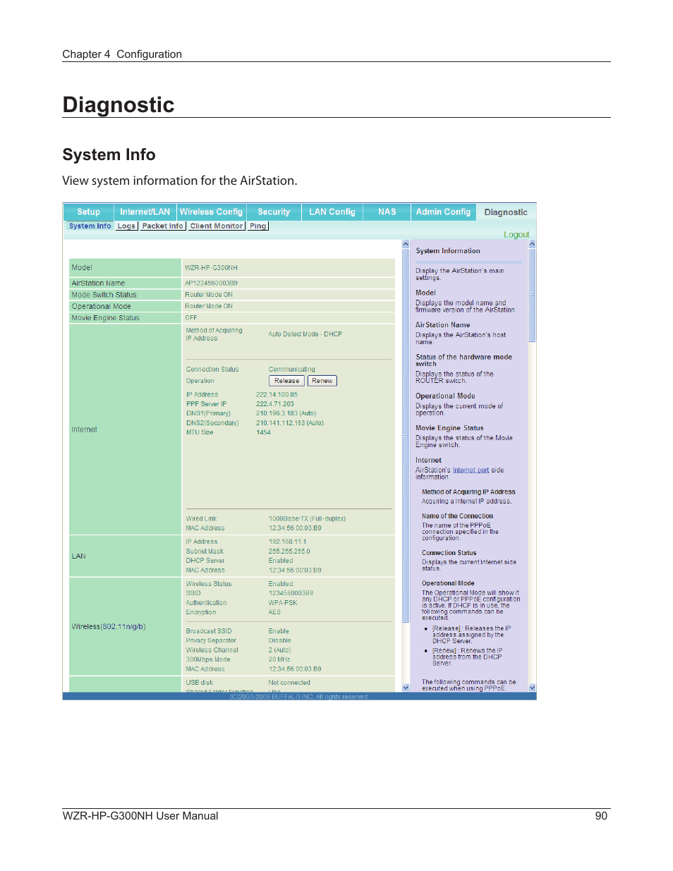 Diagnostic, System info | Buffalo Technology NFINITI WZR-HP-G300NH User Manual | Page 91 / 133