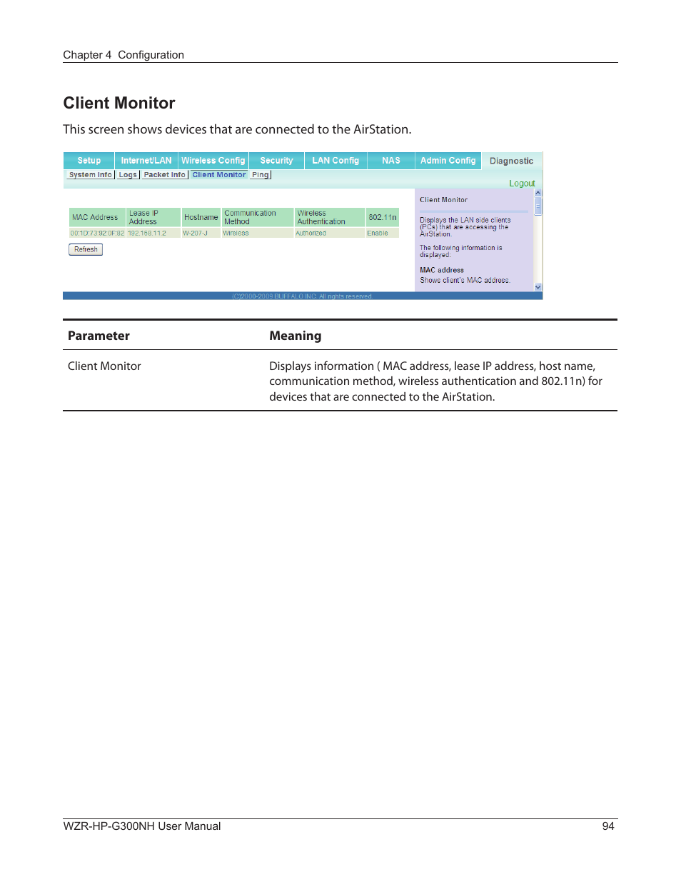 Client monitor | Buffalo Technology NFINITI WZR-HP-G300NH User Manual | Page 95 / 133