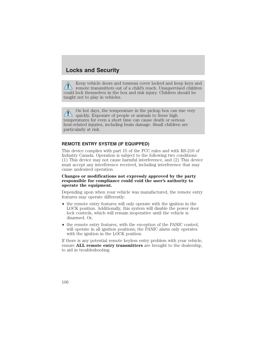 Locks and security | FORD 2002 Ranger v.3 User Manual | Page 106 / 296