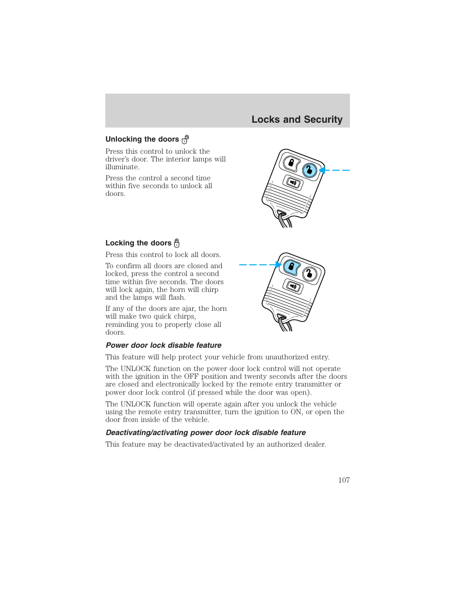 Locks and security | FORD 2002 Ranger v.3 User Manual | Page 107 / 296