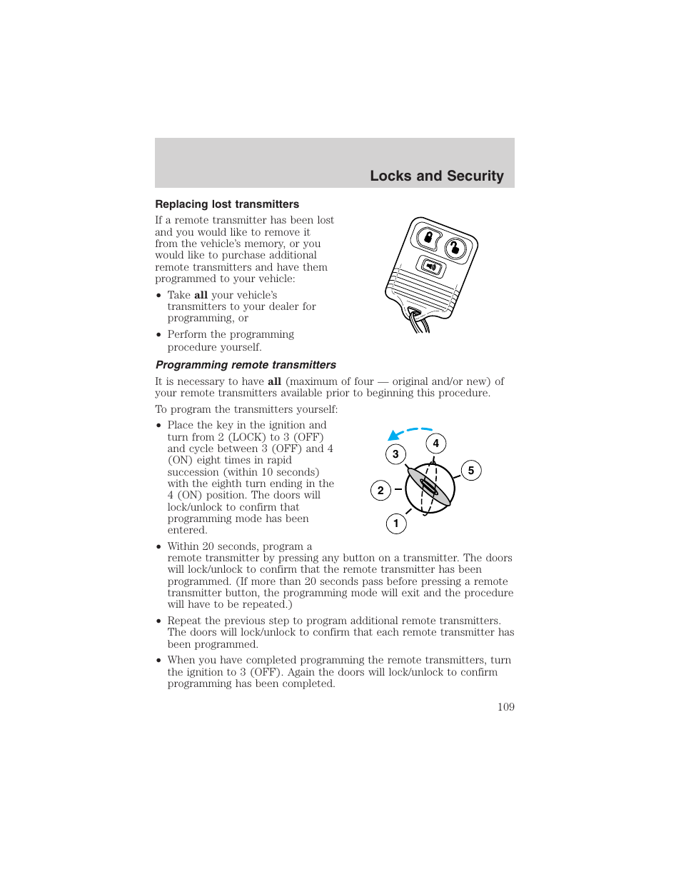 Locks and security | FORD 2002 Ranger v.3 User Manual | Page 109 / 296