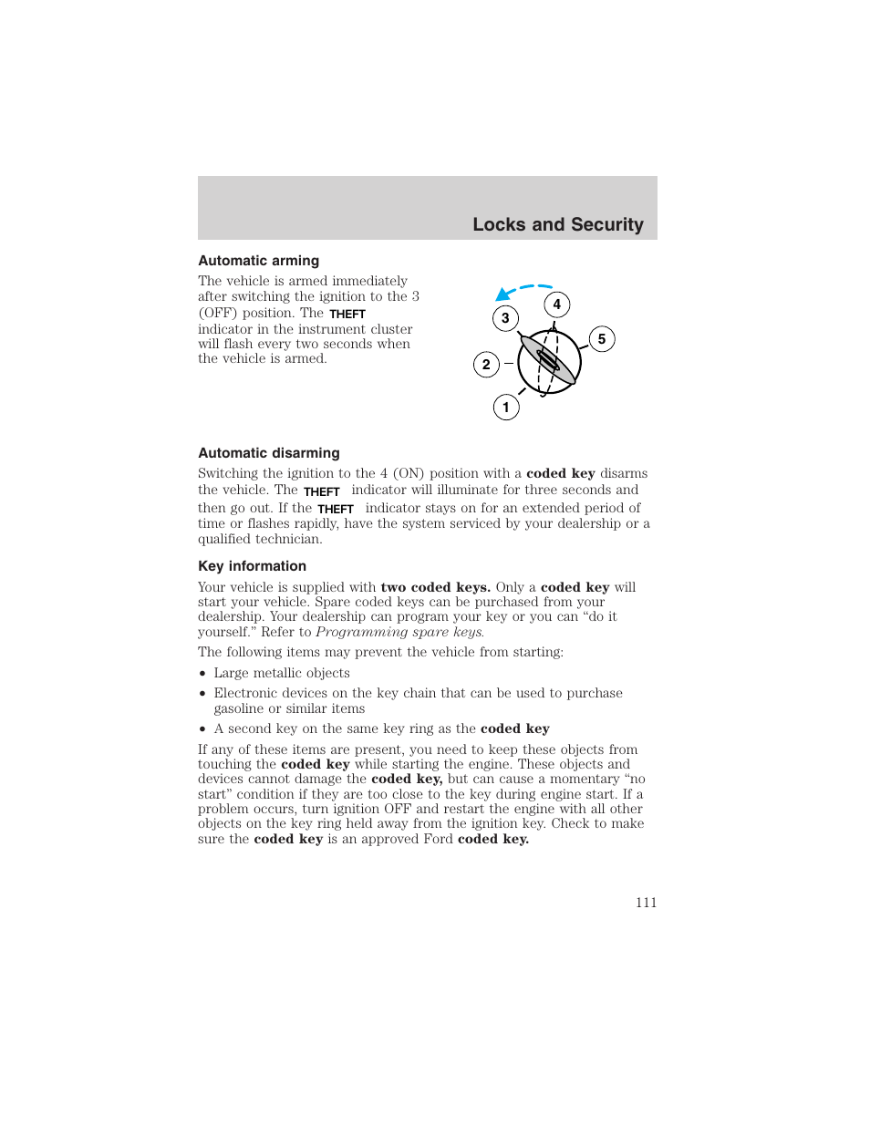 Locks and security | FORD 2002 Ranger v.3 User Manual | Page 111 / 296