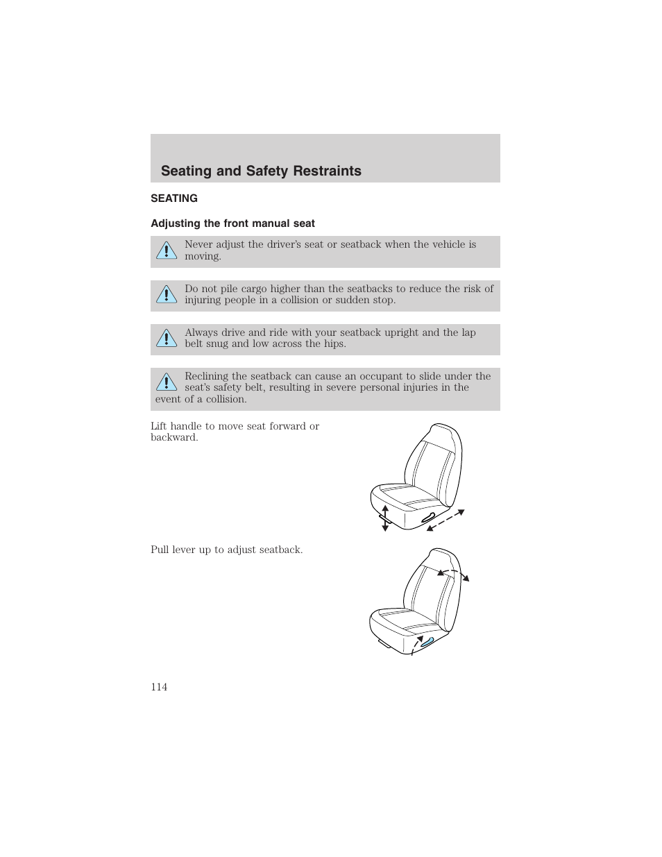 Seating and safety restraints | FORD 2002 Ranger v.3 User Manual | Page 114 / 296