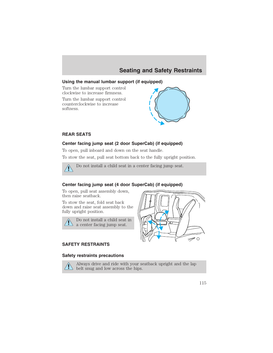 Seating and safety restraints | FORD 2002 Ranger v.3 User Manual | Page 115 / 296