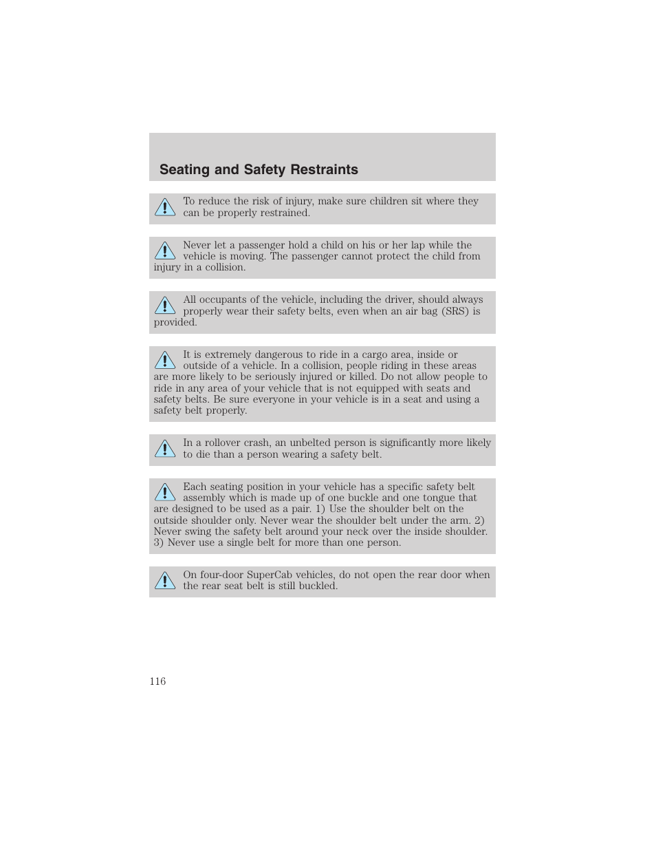 Seating and safety restraints | FORD 2002 Ranger v.3 User Manual | Page 116 / 296