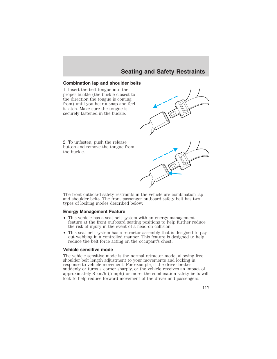 Seating and safety restraints | FORD 2002 Ranger v.3 User Manual | Page 117 / 296