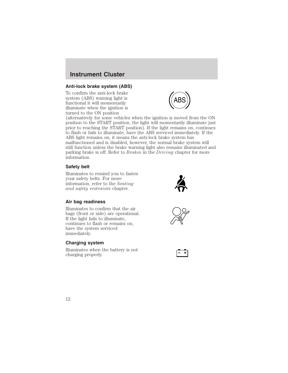 Instrument cluster | FORD 2002 Ranger v.3 User Manual | Page 12 / 296