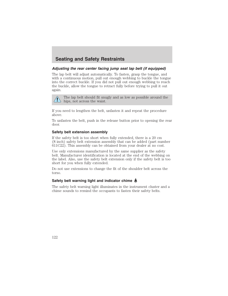 Seating and safety restraints | FORD 2002 Ranger v.3 User Manual | Page 122 / 296