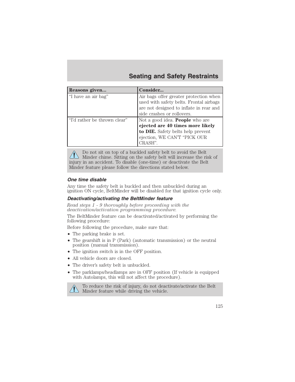 Seating and safety restraints | FORD 2002 Ranger v.3 User Manual | Page 125 / 296