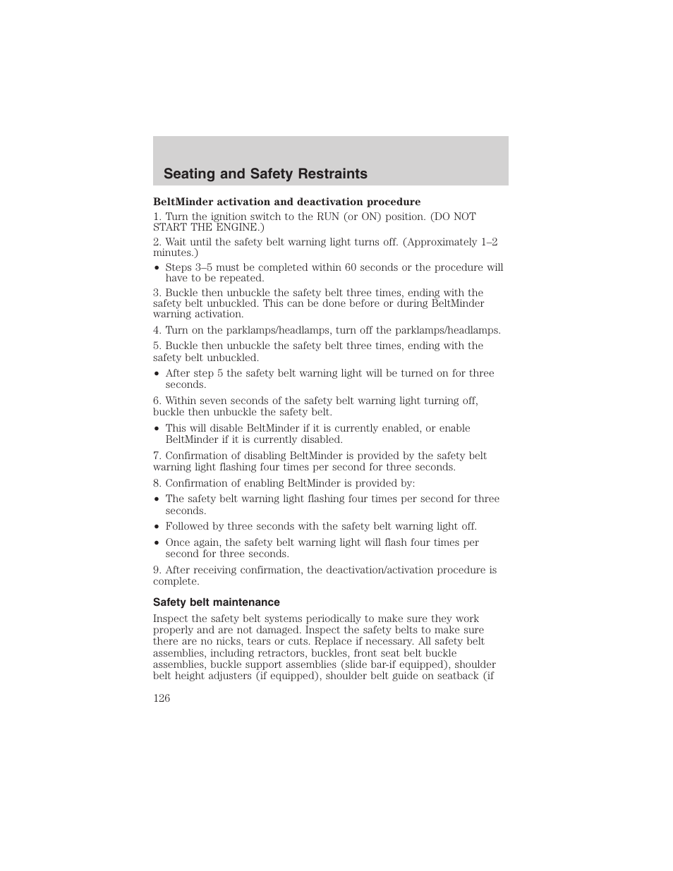 Seating and safety restraints | FORD 2002 Ranger v.3 User Manual | Page 126 / 296