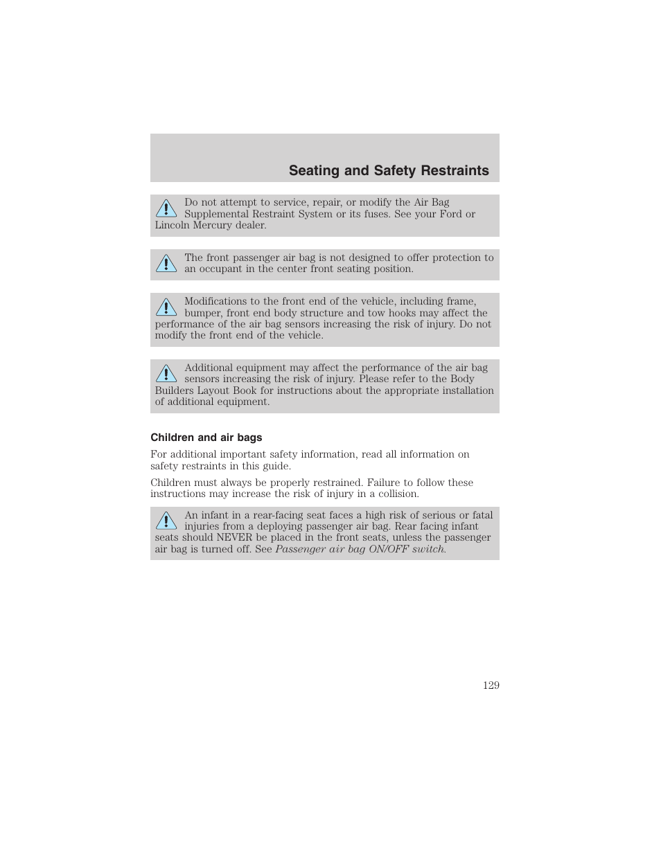 Seating and safety restraints | FORD 2002 Ranger v.3 User Manual | Page 129 / 296