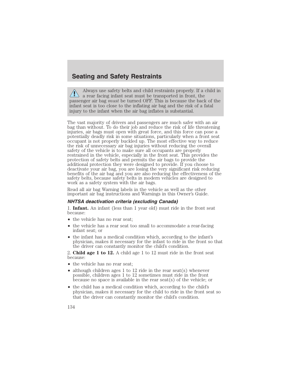 Seating and safety restraints | FORD 2002 Ranger v.3 User Manual | Page 134 / 296