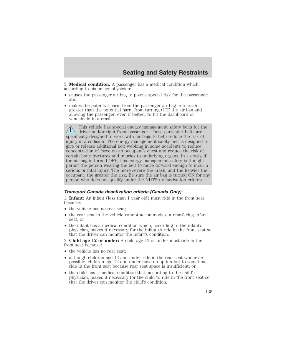 Seating and safety restraints | FORD 2002 Ranger v.3 User Manual | Page 135 / 296