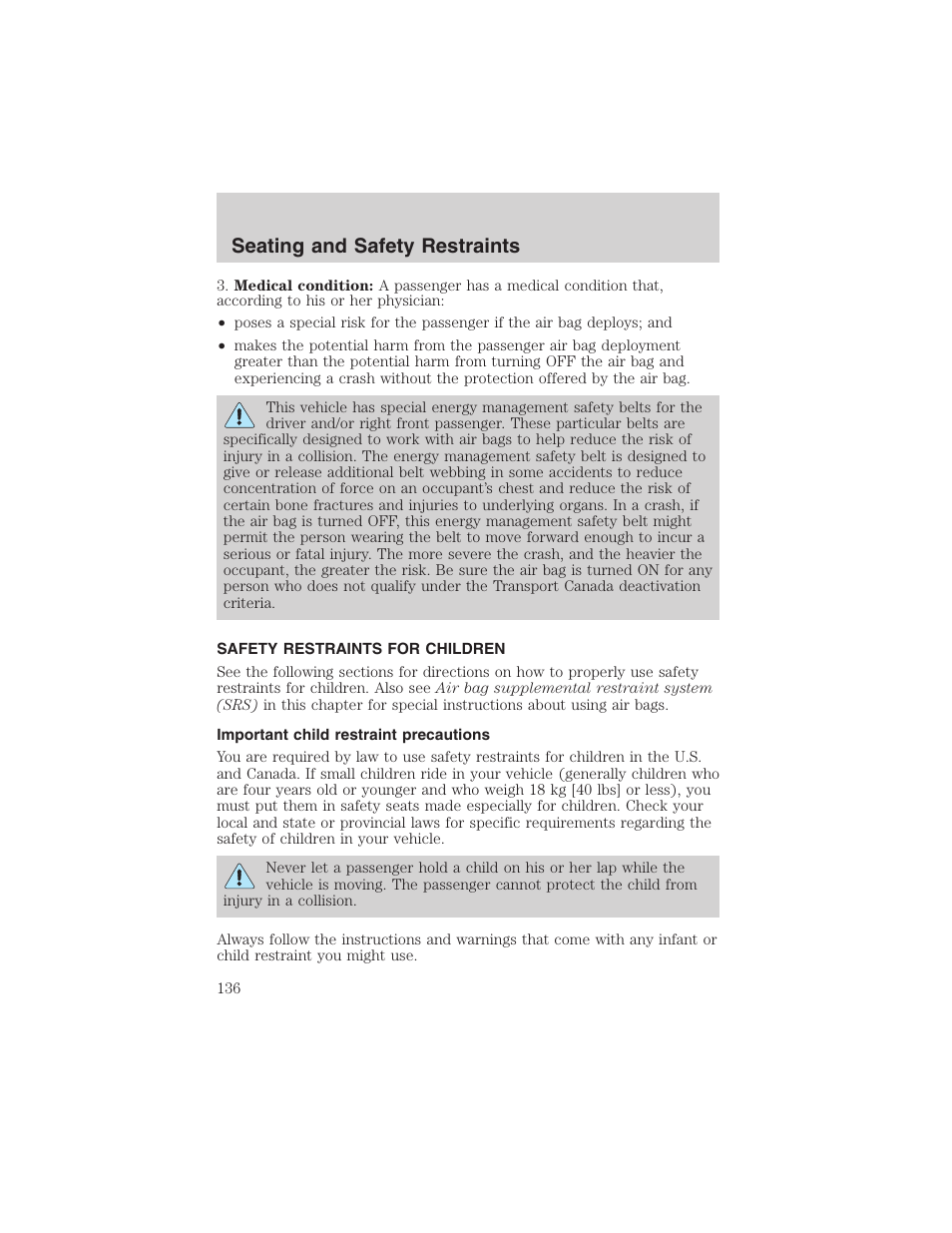 Seating and safety restraints | FORD 2002 Ranger v.3 User Manual | Page 136 / 296