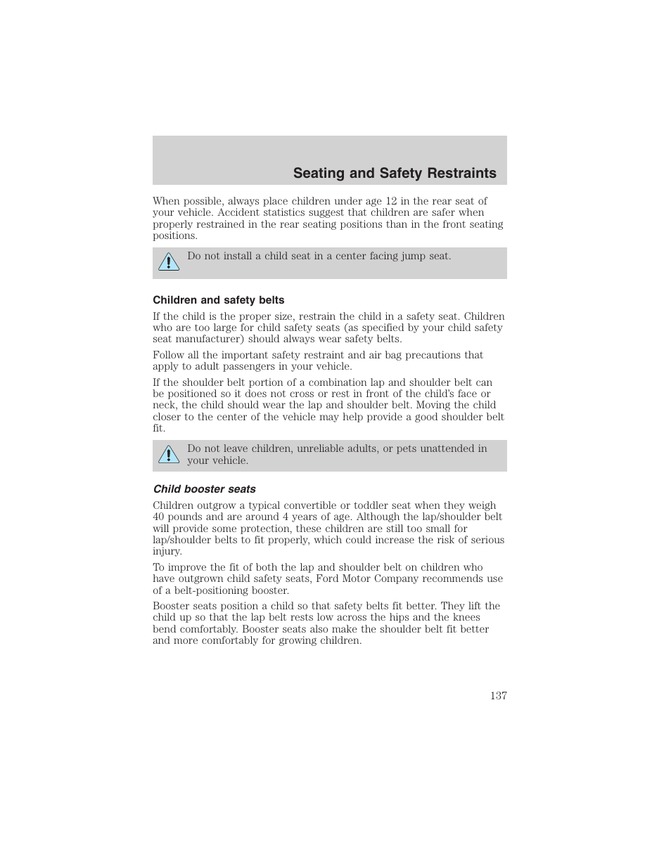 Seating and safety restraints | FORD 2002 Ranger v.3 User Manual | Page 137 / 296