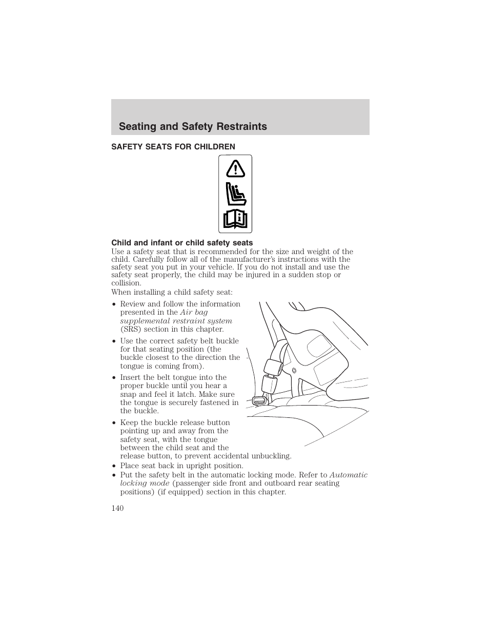 Seating and safety restraints | FORD 2002 Ranger v.3 User Manual | Page 140 / 296