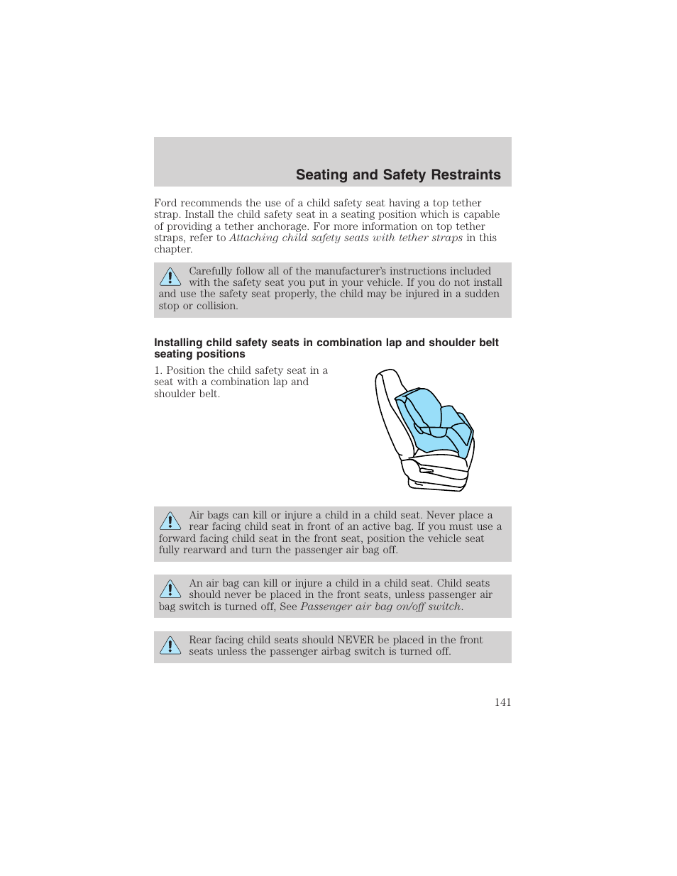 Seating and safety restraints | FORD 2002 Ranger v.3 User Manual | Page 141 / 296