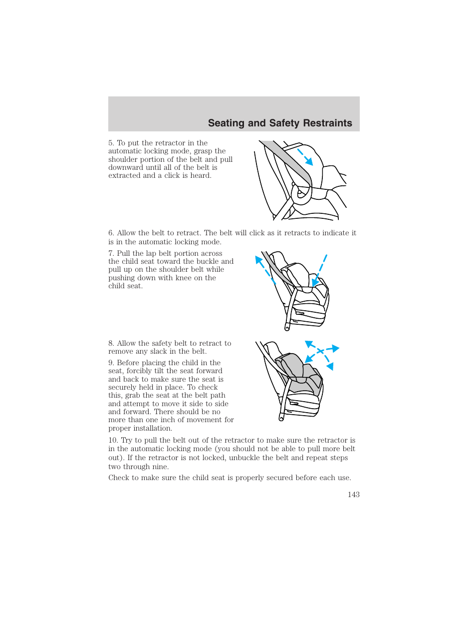 Seating and safety restraints | FORD 2002 Ranger v.3 User Manual | Page 143 / 296