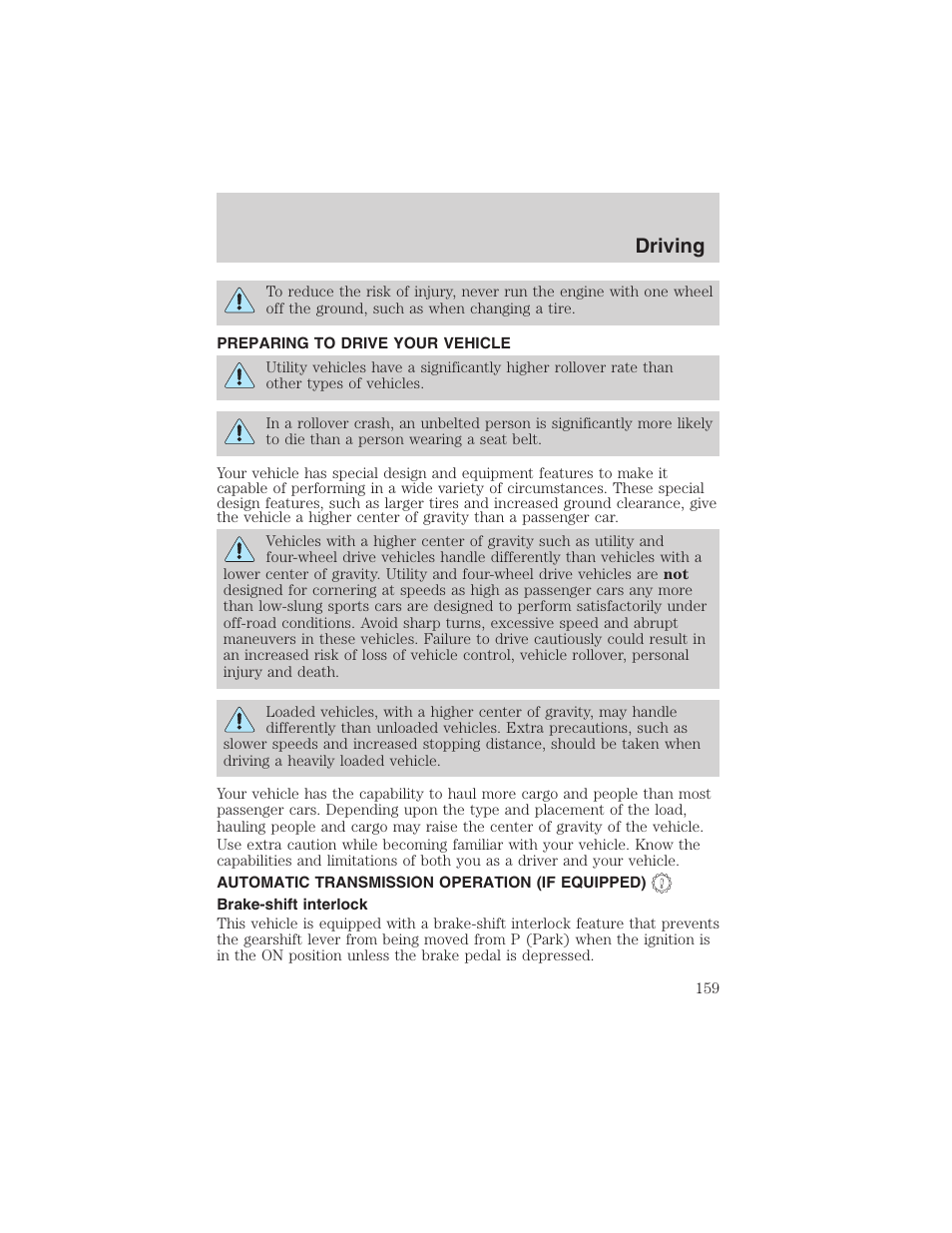 Driving | FORD 2002 Ranger v.3 User Manual | Page 159 / 296