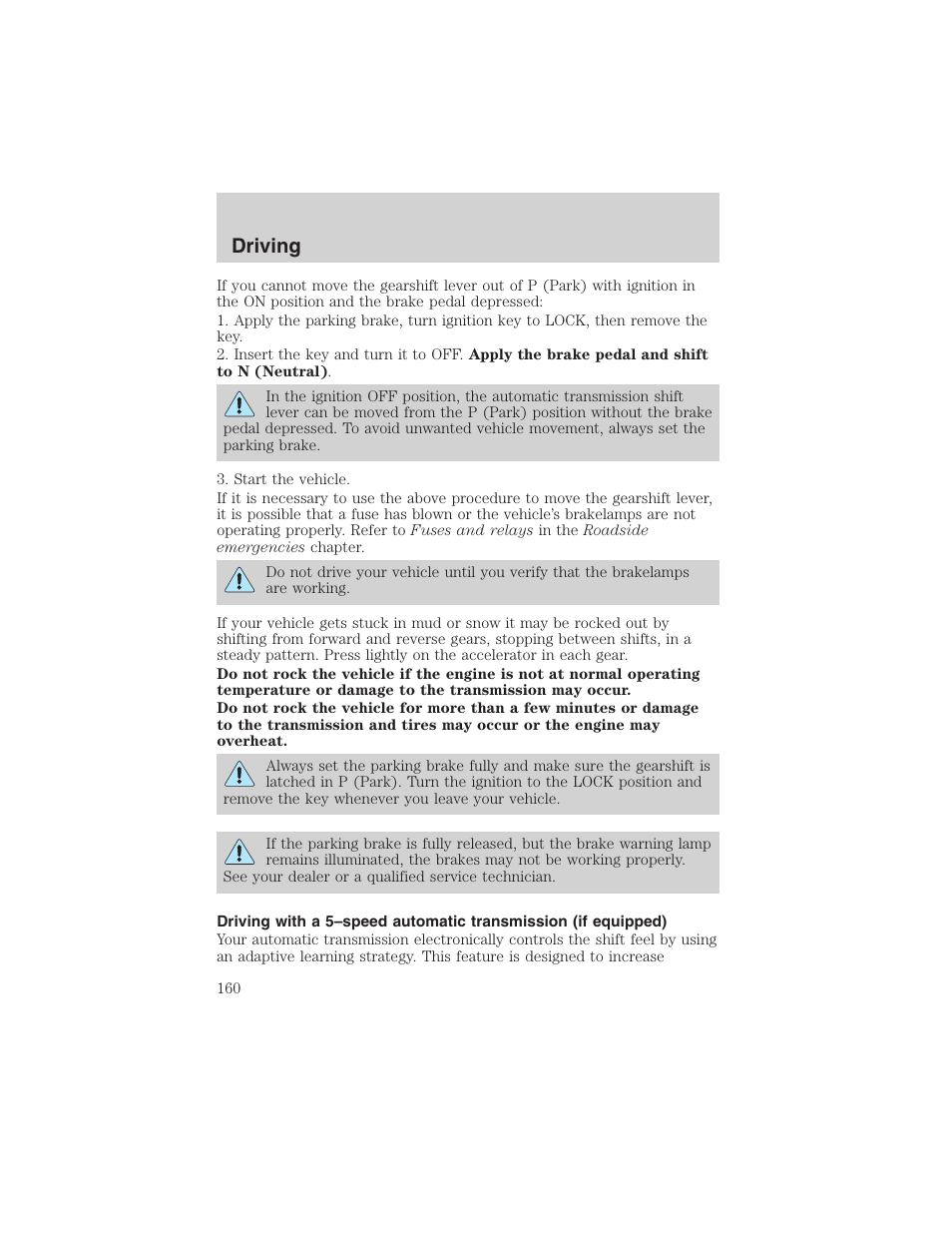 Driving | FORD 2002 Ranger v.3 User Manual | Page 160 / 296