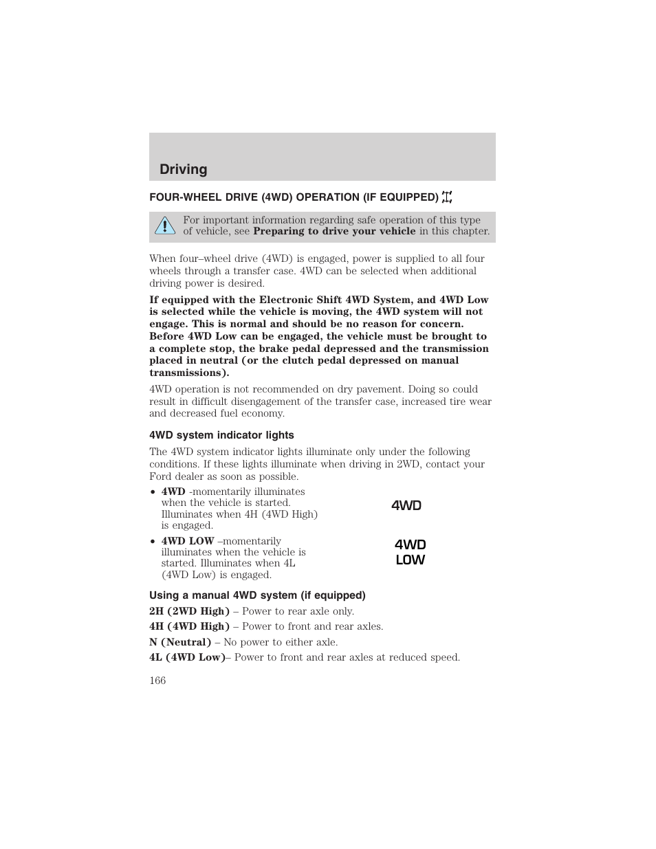 Driving | FORD 2002 Ranger v.3 User Manual | Page 166 / 296