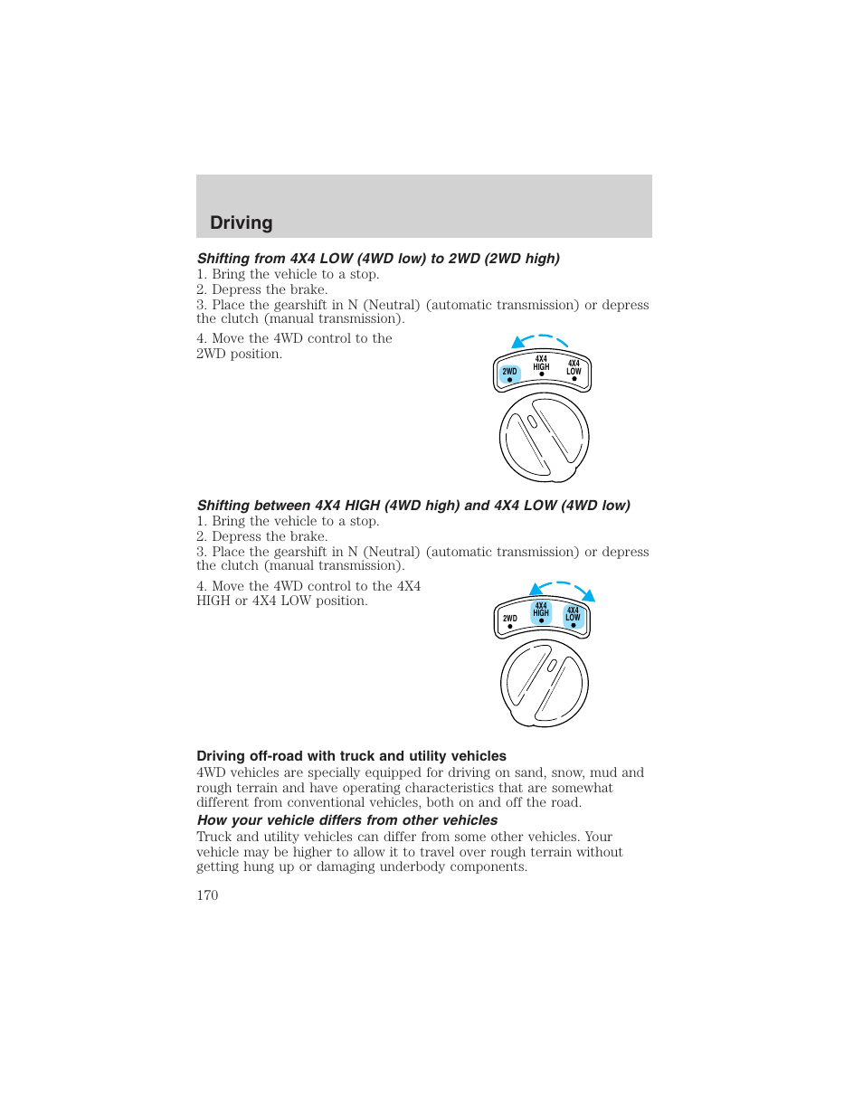 Driving | FORD 2002 Ranger v.3 User Manual | Page 170 / 296