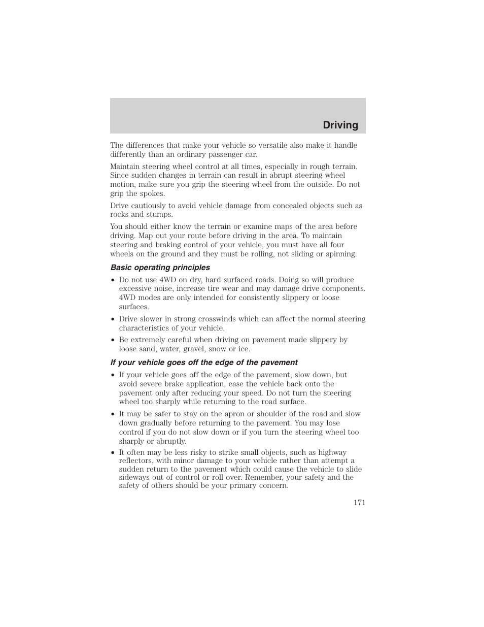 Driving | FORD 2002 Ranger v.3 User Manual | Page 171 / 296