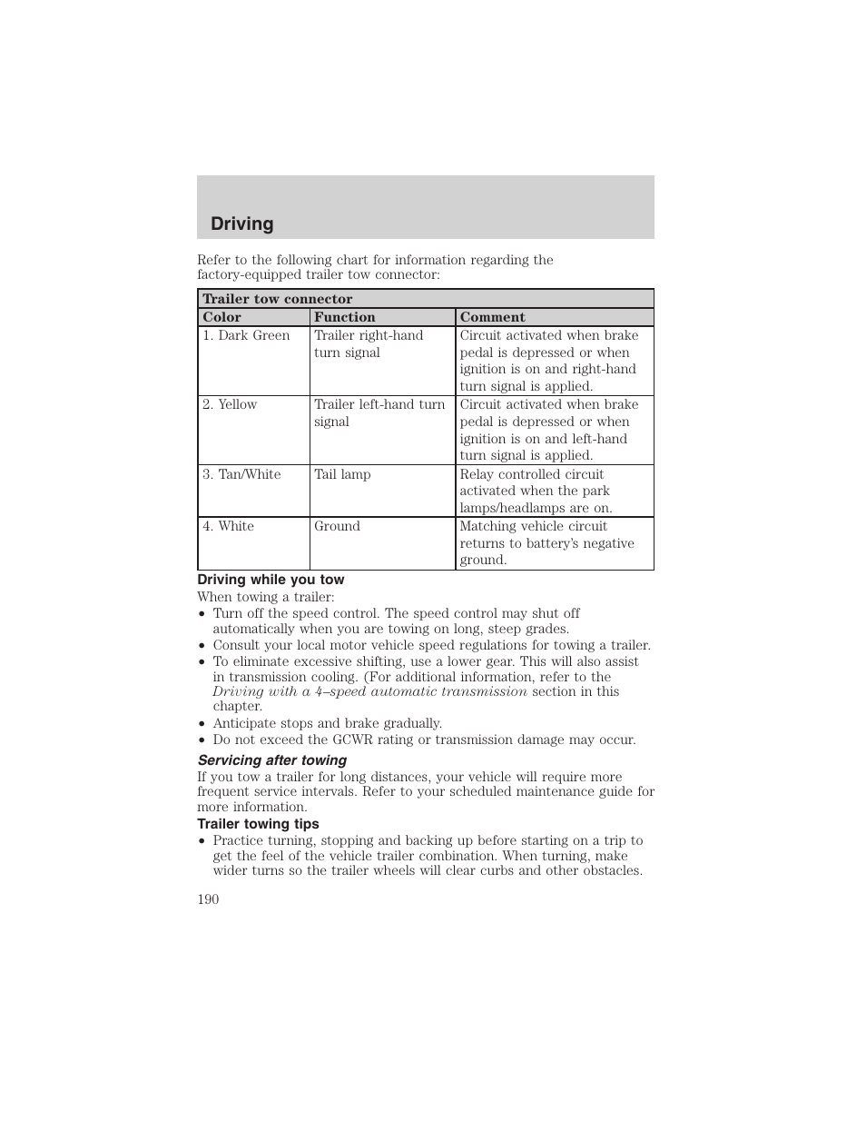 Driving | FORD 2002 Ranger v.3 User Manual | Page 190 / 296