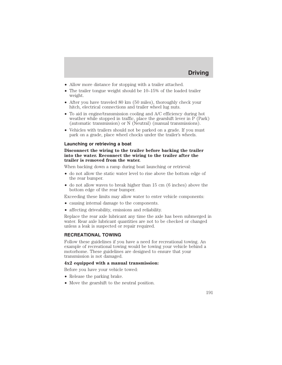 Driving | FORD 2002 Ranger v.3 User Manual | Page 191 / 296
