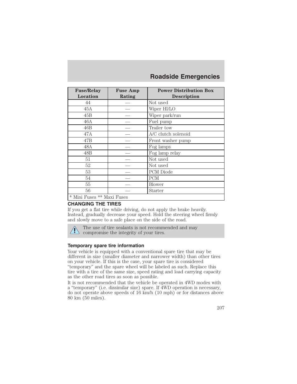 Roadside emergencies | FORD 2002 Ranger v.3 User Manual | Page 207 / 296