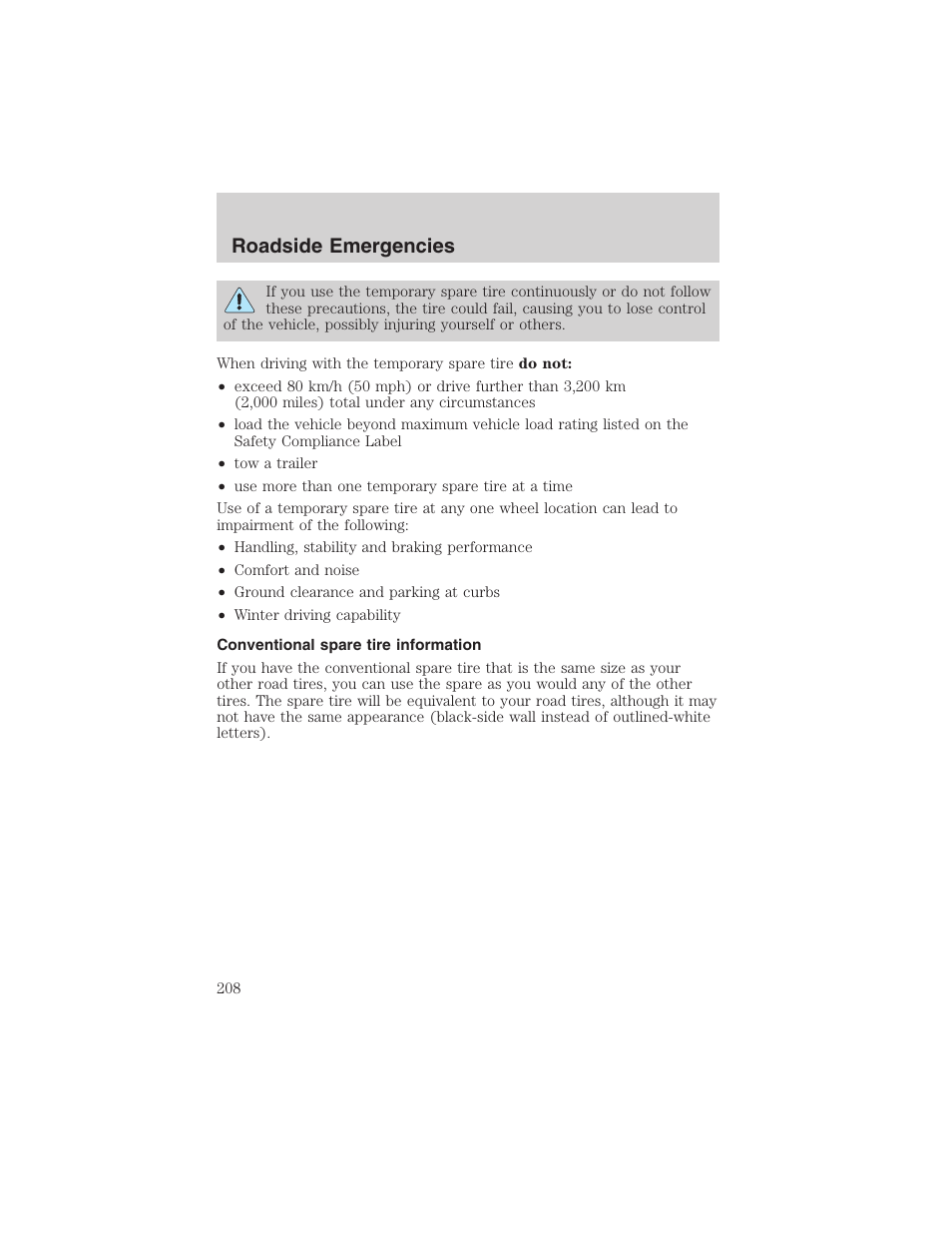 Roadside emergencies | FORD 2002 Ranger v.3 User Manual | Page 208 / 296