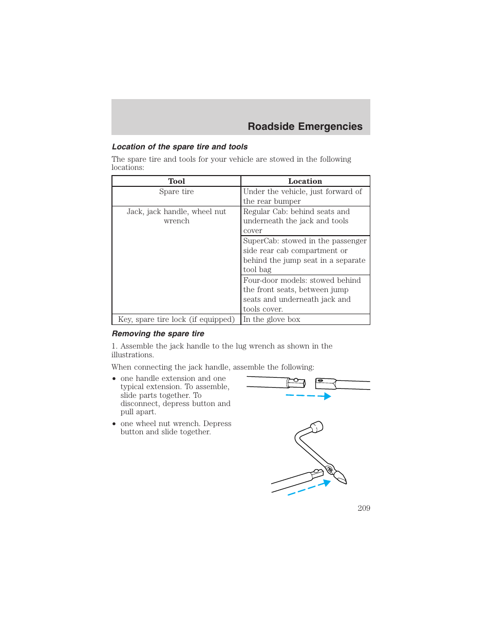 Roadside emergencies | FORD 2002 Ranger v.3 User Manual | Page 209 / 296