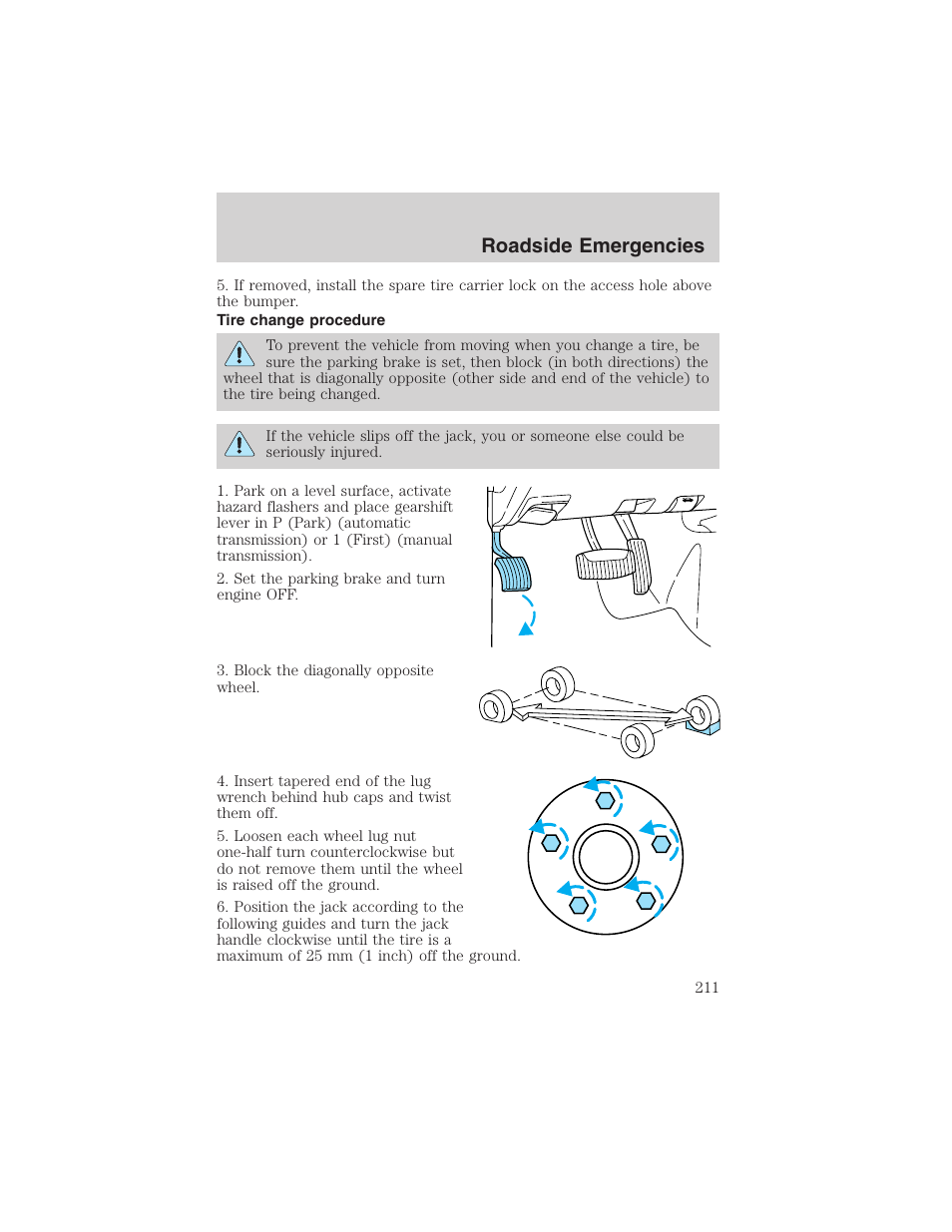 Roadside emergencies | FORD 2002 Ranger v.3 User Manual | Page 211 / 296
